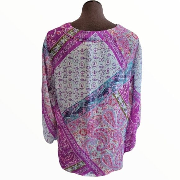 EC LANE BRYANT BOHO PEASANT TOP PAISLEY W/ SILVER THREADING SZ. 18/20 - Picture 2 of 6